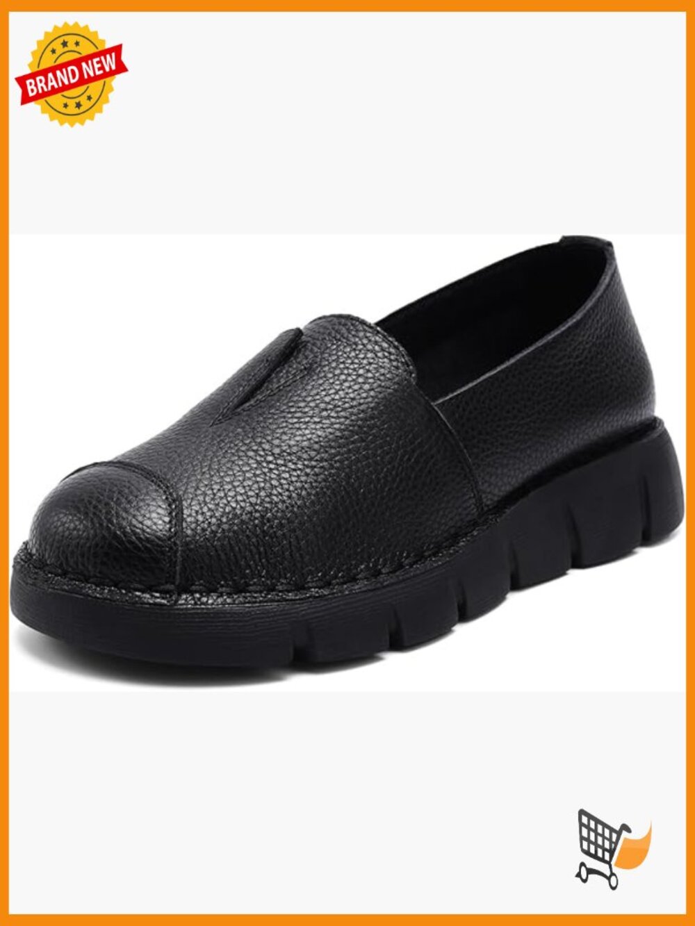 Genuine Leather Loafers - Comfort Platform Shoes with Chunky Sole, Round Toe
